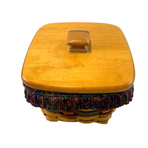 1998 Longaberger Father's Keepers Basket w/Liner, Protector & Lid 6L 6W 5.25H